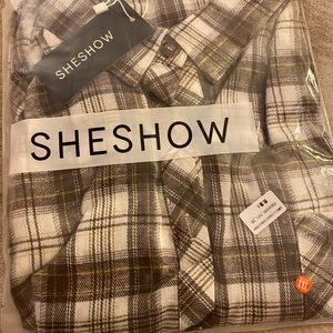 NWT XXL SheShow Pumpkin Spice Cold Brew Latte Plaid shirt.
